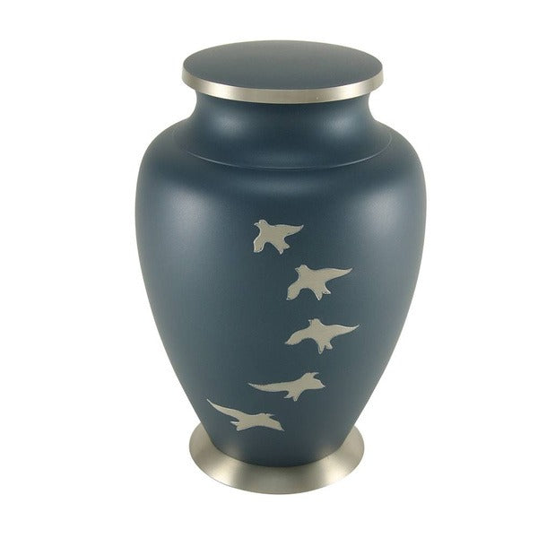 Adult 200 Cubic Inch Brass Blue Funeral Cremation Urn for Ashes
