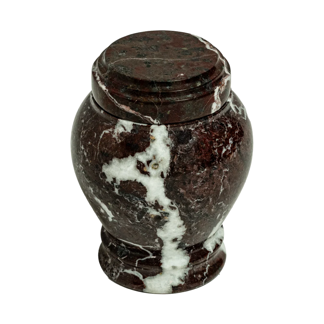 Small/Keepsake 15 Cu. In. Dark Red Zebra Embrace Funeral Cremation Urn for Ashes