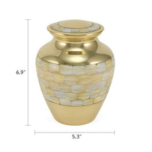 Load image into Gallery viewer, Small/Keepsake Brass Bronze Mother Of Pearl Funeral Cremation Urn, 75 Cu.In
