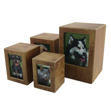 Load image into Gallery viewer, Small/Keepsake Wood Funeral Cremation Urn for Ashes with photo, 85 Cubic Inches
