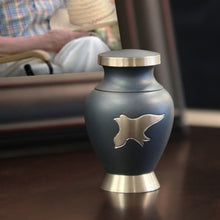 Load image into Gallery viewer, At Peace Memorial Brass Blue Keepsake Cremation Urn for Ashes 5 Cubic Inch

