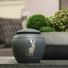 Load image into Gallery viewer, Small/Keepsake Brass Silhouette Rabbit Funeral Cremation Urn, 30 cubic inches
