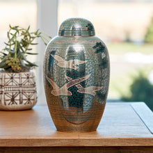 Load image into Gallery viewer, New, Solid Brass Guided Light Adult Funeral Cremation Urn, 200 Cubic Inches
