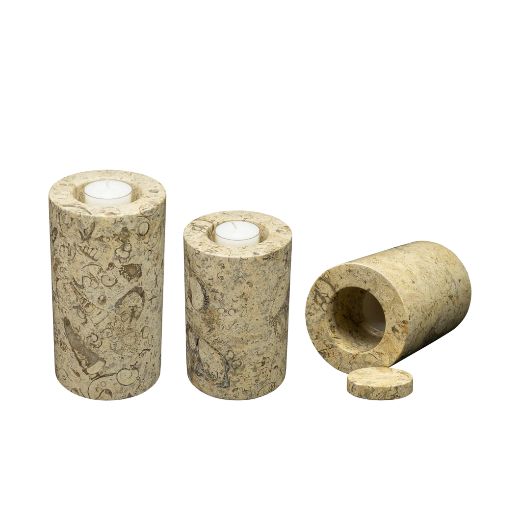 Small/Keepsake 4.75 Cubic Inch Fossil Stone Tea Light Marble Cremation Urn