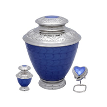 Load image into Gallery viewer, Small/Keepsake 5 Cubic Inches Heart Elegance Pearl Blue Brass Funeral Cremation Urn
