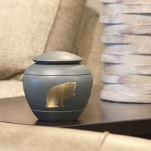 Load image into Gallery viewer, Small/Keepsake Shale Brass Silhouette Cat Cremation Urn, 30 cubic inches
