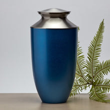 Load image into Gallery viewer, Blue Alloy &amp; Brass Adult 200 Cubic Inch Funeral Cremation Urn for Ashes
