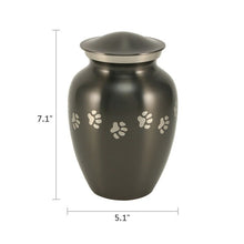 Load image into Gallery viewer, Small/Keepsake Slate Brass Paw Print Cremation Urn, 85 cubic inches
