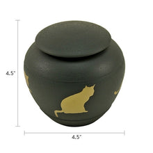 Load image into Gallery viewer, Small/Keepsake Shale Brass Silhouette Cat Cremation Urn, 30 cubic inches
