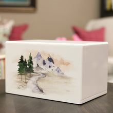 Load image into Gallery viewer, Large/Adult Mountain Stream Wood Box Cremation Urn for Ashes 200 Cubic Inch

