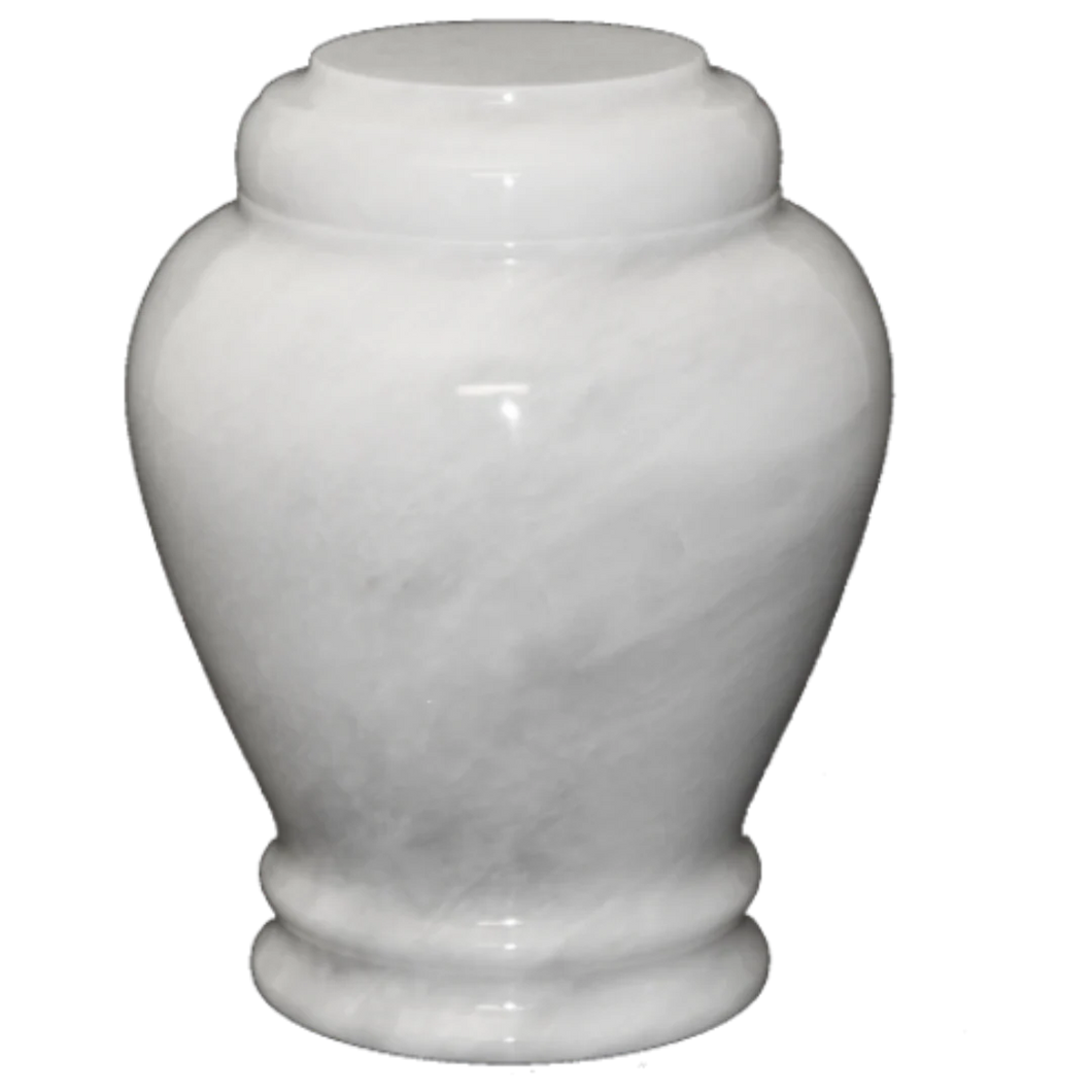 Small/Keepsake 15 Cubic Inches Embrace Antique White Marble Funeral Cremation Urn