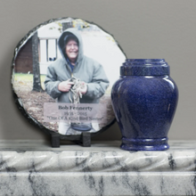 Load image into Gallery viewer, Small/Keepsake 15 Cubic Inch Blue Embrace Funeral Cremation Urn for Ashes
