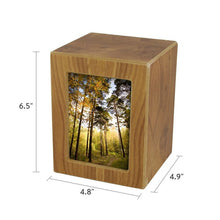 Load image into Gallery viewer, Small/Keepsake Wood Funeral Cremation Urn for Ashes with photo, 85 Cubic Inches
