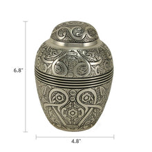 Load image into Gallery viewer, Silver Embossed Small Cremation Urn 80 Cubic Inches
