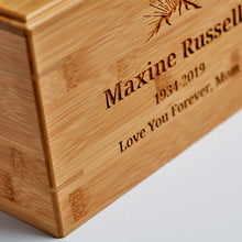 Load image into Gallery viewer, Large Bamboo Box Funeral Cremation Urn for Ashes, 200 Cubic Inches
