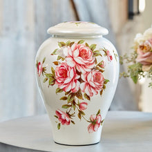Load image into Gallery viewer, White Ceramic Rose Bouquet Adult 200 Cubic Inch Funeral Cremation Urn for Ashes
