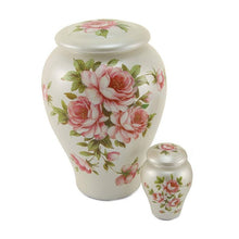 Load image into Gallery viewer, White Ceramic Rose Bouquet Adult 200 Cubic Inch Funeral Cremation Urn for Ashes
