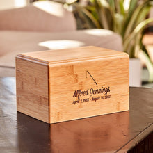 Load image into Gallery viewer, Large Bamboo Box Funeral Cremation Urn for Ashes, 200 Cubic Inches

