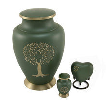Load image into Gallery viewer, Adult 200 Cubic Inch Brass Green Tree Of Life Funeral Cremation Urn for Ashes
