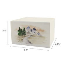 Load image into Gallery viewer, Large/Adult Mountain Stream Wood Box Cremation Urn for Ashes 200 Cubic Inch
