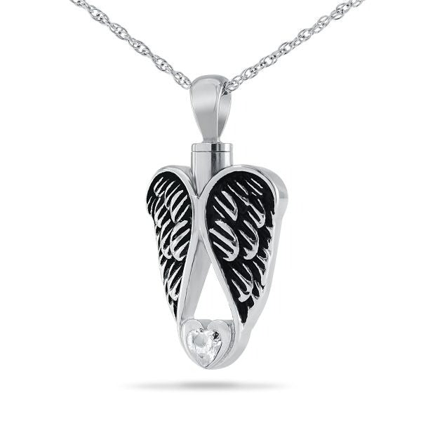 Sterling Silver Winged Heart Pendant/Necklace Funeral Cremation Urn for Ashes