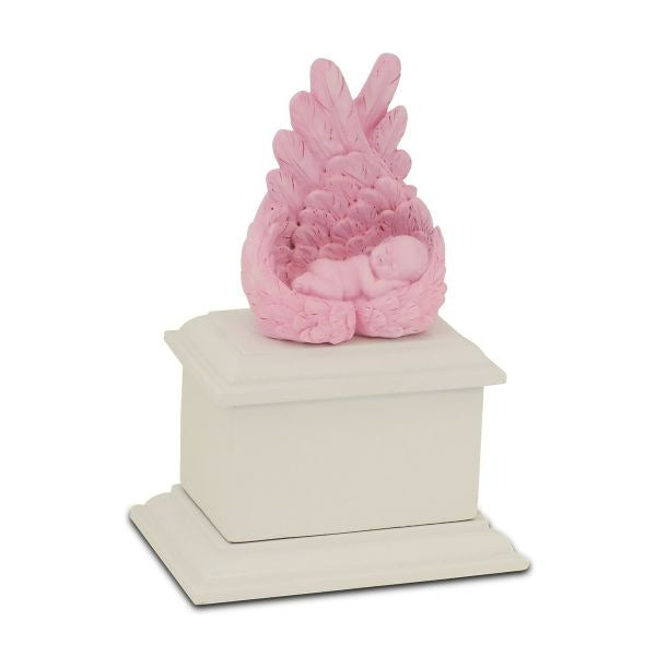 Small/Keepsake 8 Cubic Inch Pink Heavens Care Infant Cremation Urn w/White Base