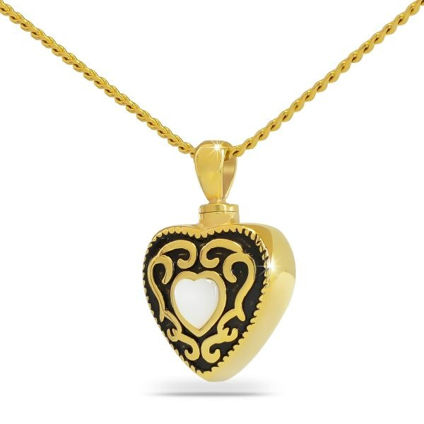 Western White Heart Gold steel keepsake Pendant/Necklace Funeral Cremation Urn