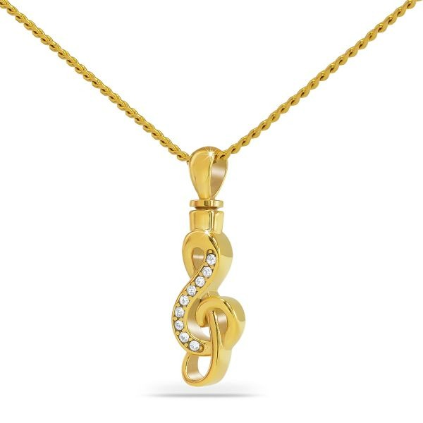 Sweet Music Ash Gold Steel Keepsake Pendant/Necklace Funeral Cremation Urn
