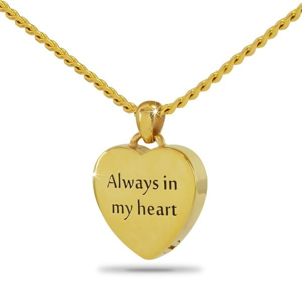Small/Keepsake Always in my Heart Gold Pendant Funeral Cremation Urn for Ashes