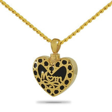 Load image into Gallery viewer, Mom Heart Gold Steel Keepsake Pendant/Necklace Funeral Cremation Urn
