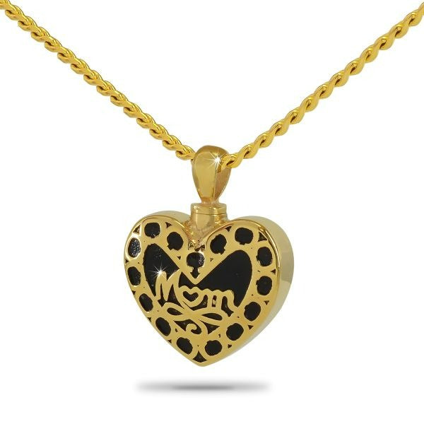 Mom Heart Gold Steel Keepsake Pendant/Necklace Funeral Cremation Urn