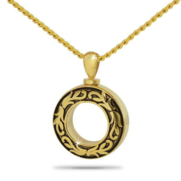 Life's Circle Gold Steel Keepsake Pendant/Necklace Funeral Cremation Urn