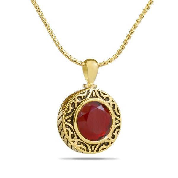 January Dark Red Gold Steel Keepsake Pendant/Necklace Funeral Cremation Urn