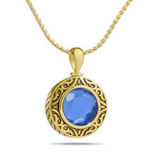 Load image into Gallery viewer, September Blue Gold Steel Keepsake Pendant/Necklace Funeral Cremation Urn
