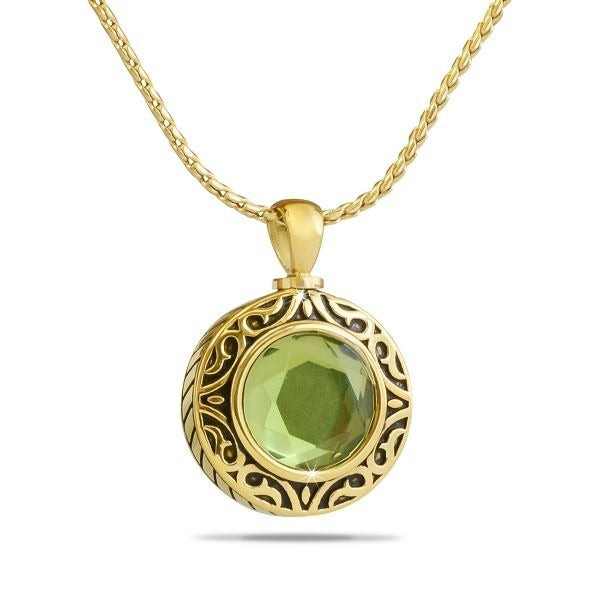 August Light Green Gold Steel Keepsake Pendant/Necklace Funeral Cremation Urn