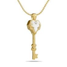 Load image into Gallery viewer, White Stone Heart Key Gold Steel Keepsake Pendant/Necklace Funeral Cremation Urn
