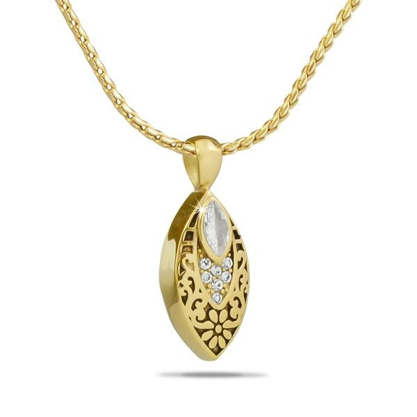 Crystal Charm Gold Steel Keepsake Pendant/Necklace Funeral Cremation Urn