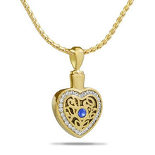 Load image into Gallery viewer, Crystal Heart Gold Steel Pendant/Necklace Funeral Cremation Urn
