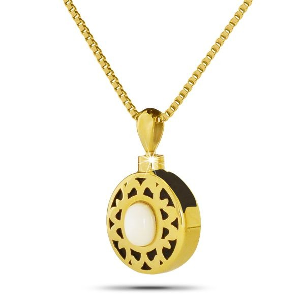 White Stone Gold Steel Pendant/Necklace Funeral Cremation Urn