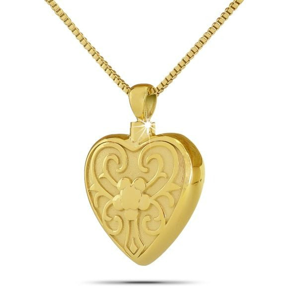 Heart Flower Gold Steel keepsake Pendant/Necklace Funeral Cremation Urn