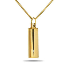 Load image into Gallery viewer, Gold Steel Cylinder Pendant/Necklace Funeral Cremation Urn
