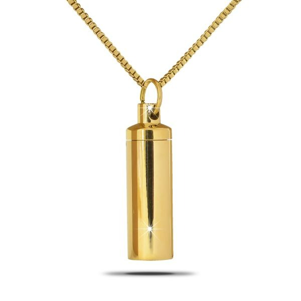 Gold Steel Cylinder Pendant/Necklace Funeral Cremation Urn