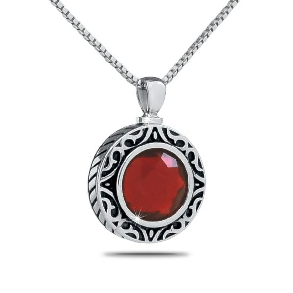 January Dark Red Silver Keepsake Pendant/Necklace Funeral Cremation Urn