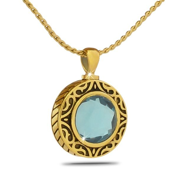 March Aquamarine Gold Steel Keepsake Pendant/Necklace Funeral Cremation Urn
