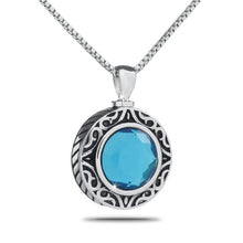 Load image into Gallery viewer, December Light Blue Silver Keepsake Pendant/Necklace Funeral Cremation Urn

