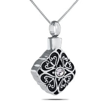 Load image into Gallery viewer, Detailed Crystal Silver Pendant/Necklace Funeral Cremation Urn
