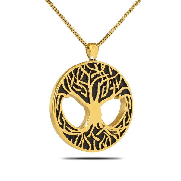 Gold Steel Tree of Life Pendant Pendant/Necklace Funeral Cremation Urn