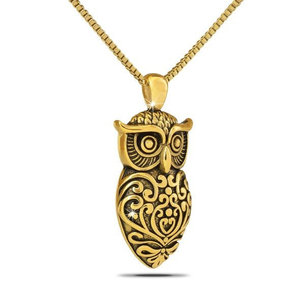 Gold Steel Owl Pendant/Necklace Funeral Cremation Urn