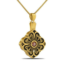 Load image into Gallery viewer, Detailed Red Crystal Gold Pendant/Necklace Funeral Cremation Urn
