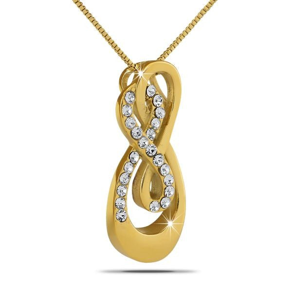 Double Infinity Crystal Gold Steel Keepsake Pendant/Necklace Funeral Cremation Urn